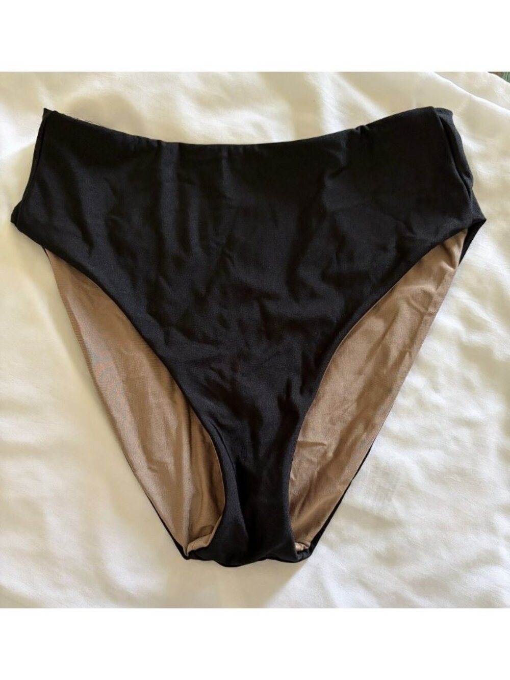 Good American Bikini New Shine Good Waist Bottom Reversible Black Brown Size 1
